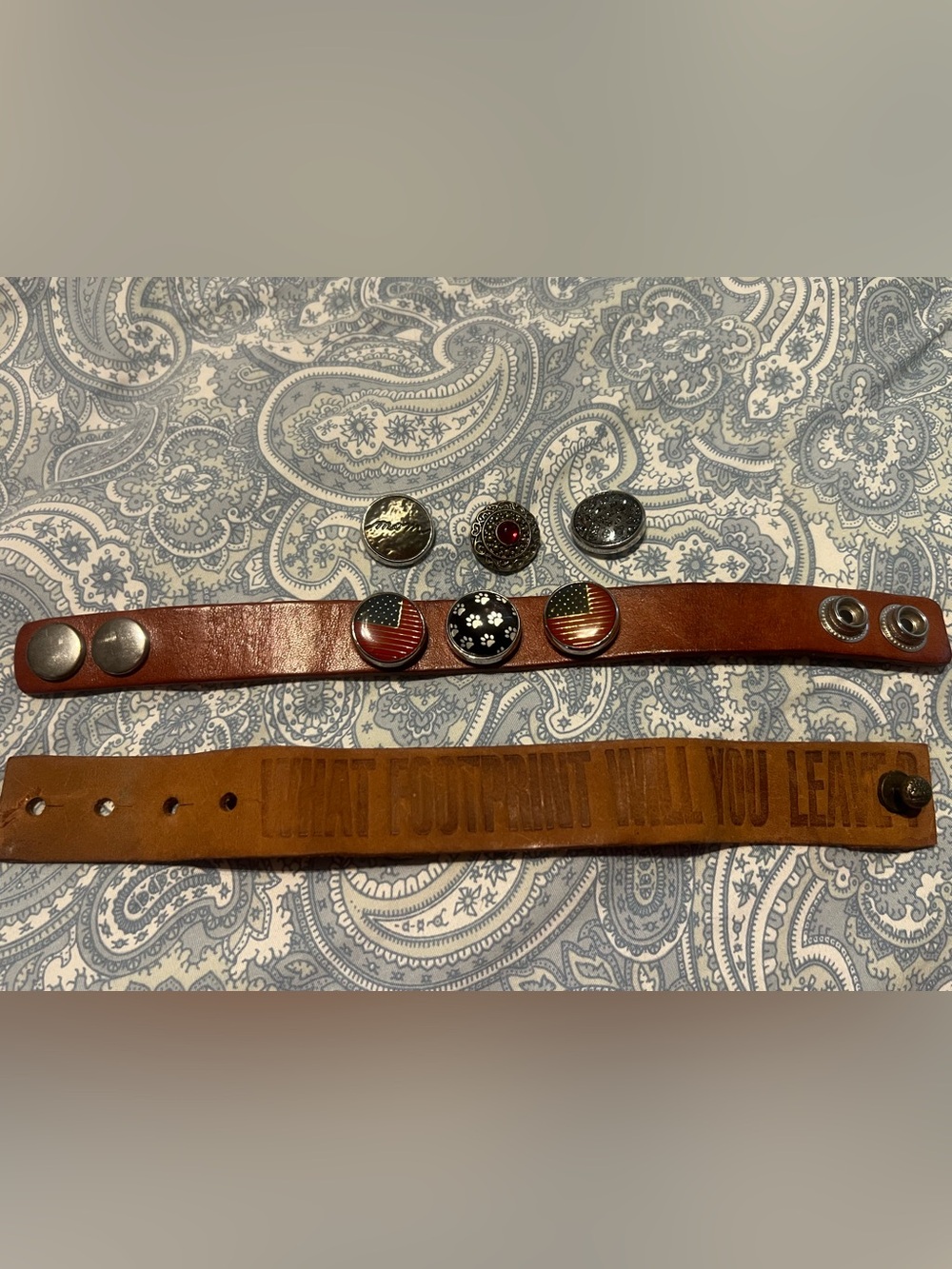 Gingersnap Leather Bracelet, 6 Snaps & Bonus Recycled Bracelet, good condition